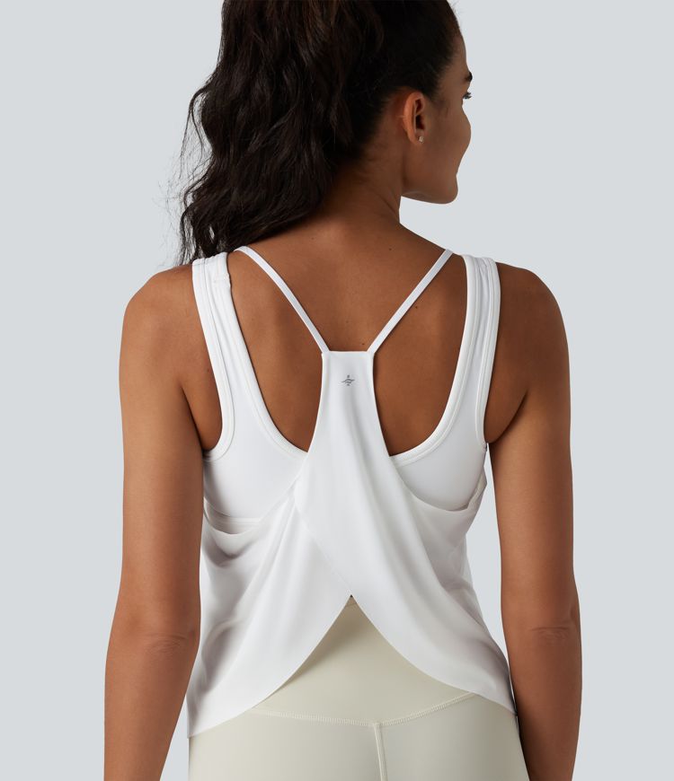 U Neck Racerback Curved Hem Cool Touch Yoga Tank Top