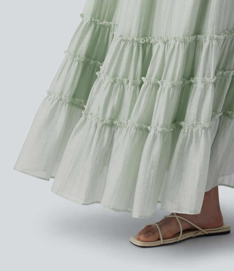 High Waisted Flowy Tiered Maxi Resort Skirt