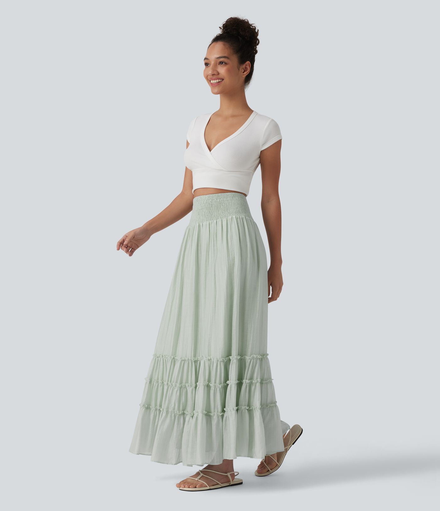 High Waisted Flowy Tiered Maxi Resort Skirt
