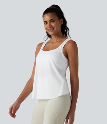 U Neck Racerback Curved Hem Cool Touch Yoga Tank Top