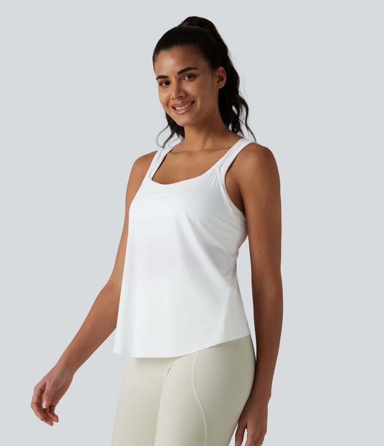U Neck Racerback Curved Hem Cool Touch Yoga Tank Top