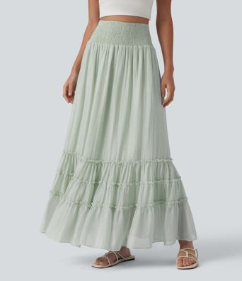 High Waisted Flowy Tiered Maxi Resort Skirt