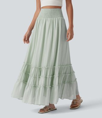 High Waisted Flowy Tiered Maxi Resort Skirt