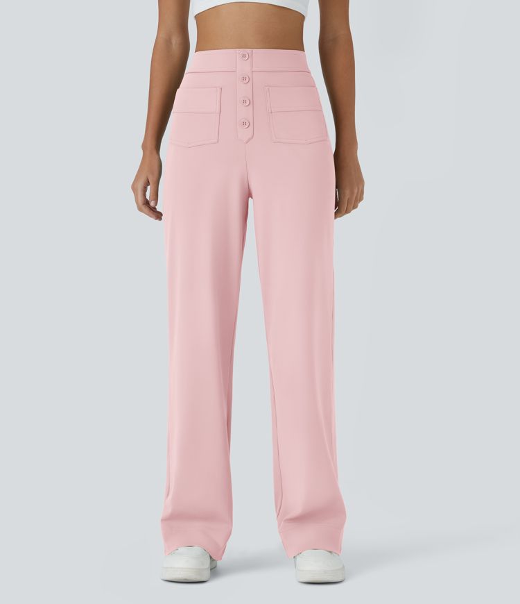 DayStretch High Waisted Pockets Straight Leg Casual Pants