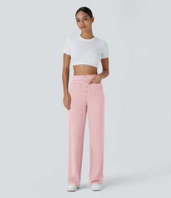DayStretch High Waisted Pockets Straight Leg Casual Pants