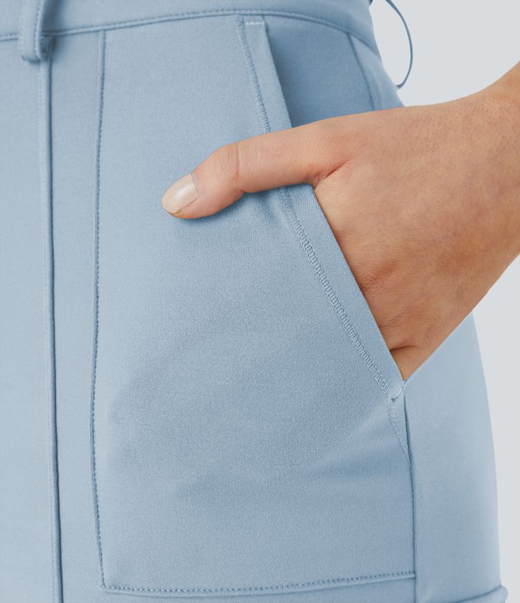 DayStretch High Waisted Zipper Pockets Solid Skinny Hiking Cargo Trousers