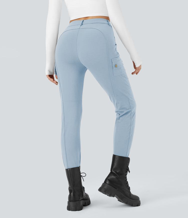 DayStretch High Waisted Zipper Pockets Solid Skinny Hiking Cargo Trousers