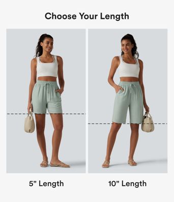 High Waisted Drawstring Casual Linen-Blend Baggy Shorts 5'' with Pockets