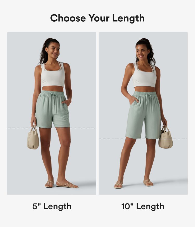 High Waisted Drawstring Casual Linen-Blend Baggy Shorts 5'' with Pockets