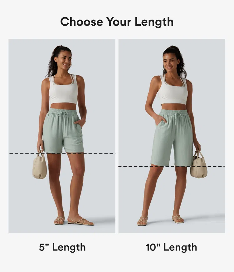 High Waisted Drawstring Casual Linen-Blend Bermuda Shorts 10'' with Pockets