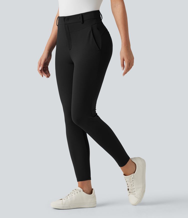 High Waisted Herringbone Golf Skinny Trousers with Pockets