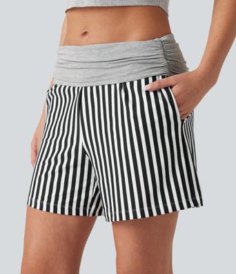 Low Rise Ruched Stripes Resort Baggy Shorts with Pockets