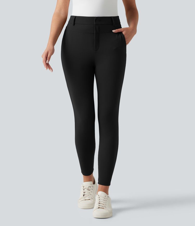 High Waisted Herringbone Golf Skinny Trousers with Pockets
