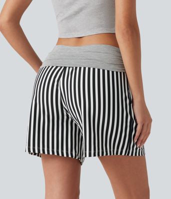 Low Rise Ruched Stripes Resort Baggy Shorts with Pockets