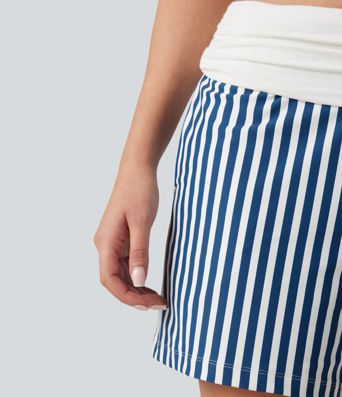 Short ample taille basse froncé à rayures avec poches, style vacances