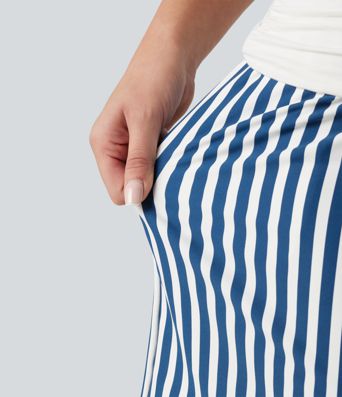 Short ample taille basse froncé à rayures avec poches, style vacances