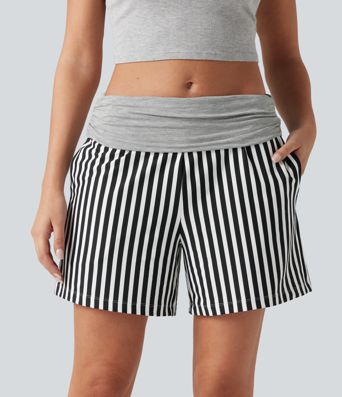 Low Rise Ruched Stripes Resort Baggy Shorts with Pockets