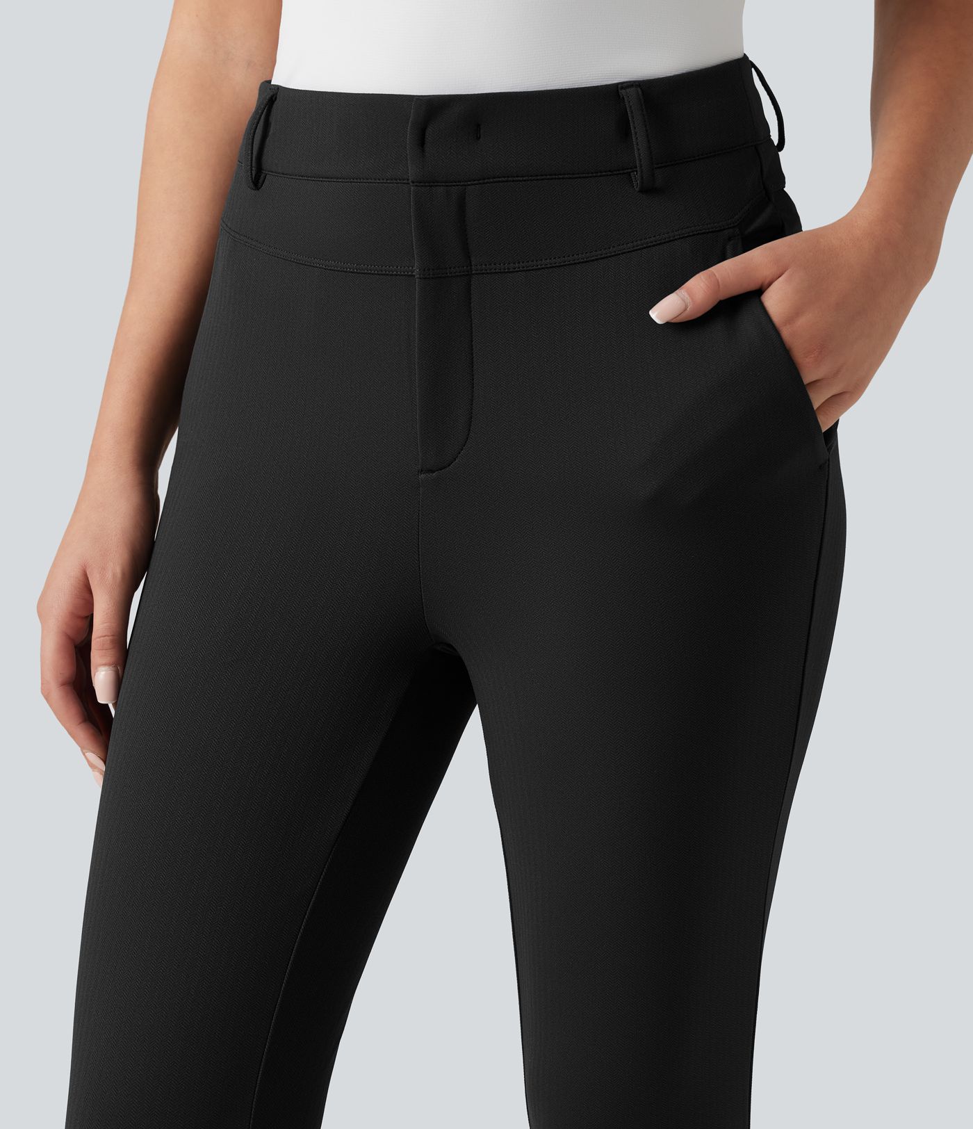 High Waisted Herringbone Golf Skinny Trousers with Pockets