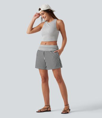 Low Rise Ruched Stripes Resort Baggy Shorts with Pockets