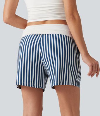 Short ample taille basse froncé à rayures avec poches, style vacances