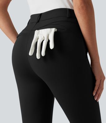 High Waisted Herringbone Golf Skinny Trousers with Pockets