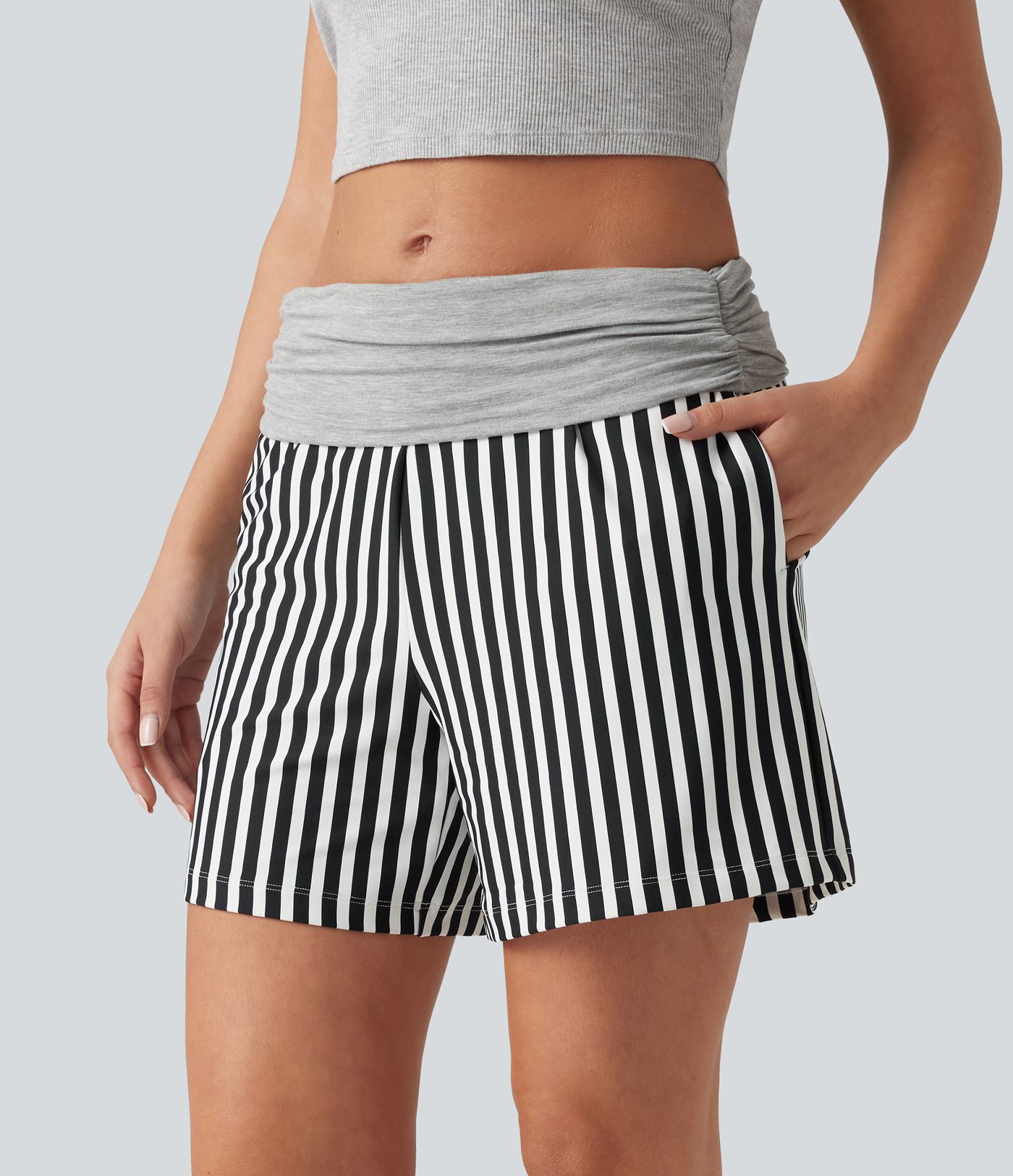 Low Rise Ruched Stripes Resort Baggy Shorts with Pockets
