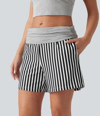 Low Rise Ruched Stripes Resort Baggy Shorts with Pockets