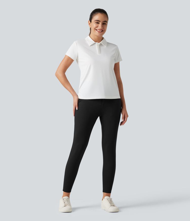 High Waisted Herringbone Golf Skinny Trousers with Pockets