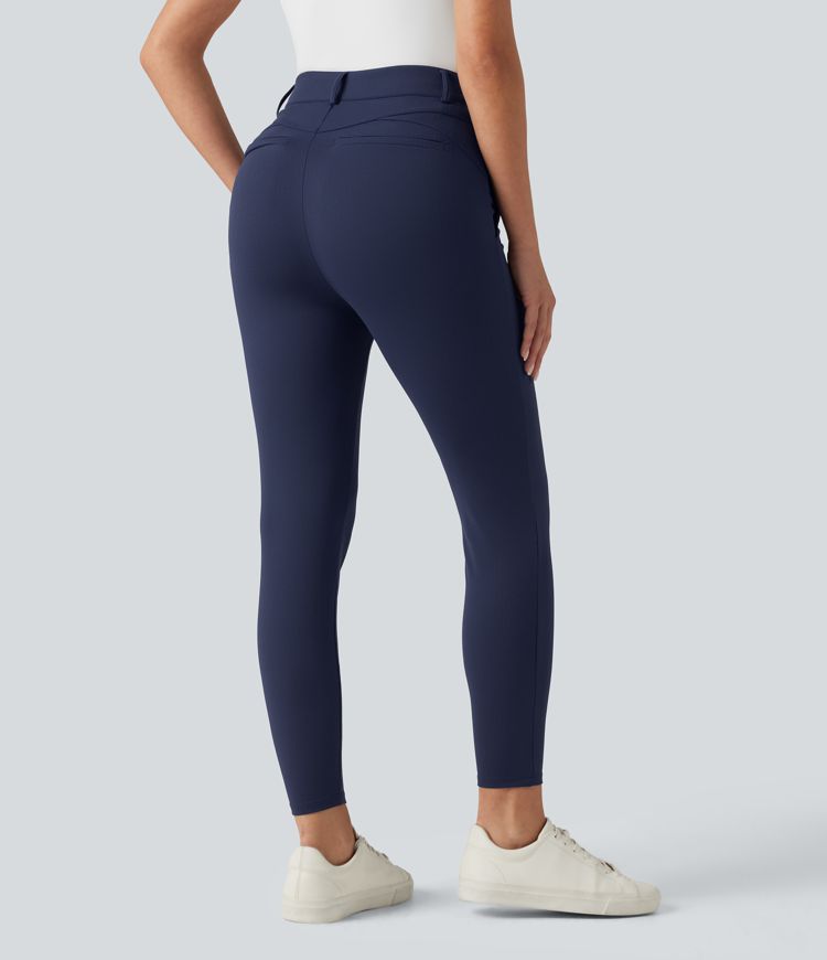Golfhose mit hohem Bund, mehreren Taschen und Fischgrätmuster