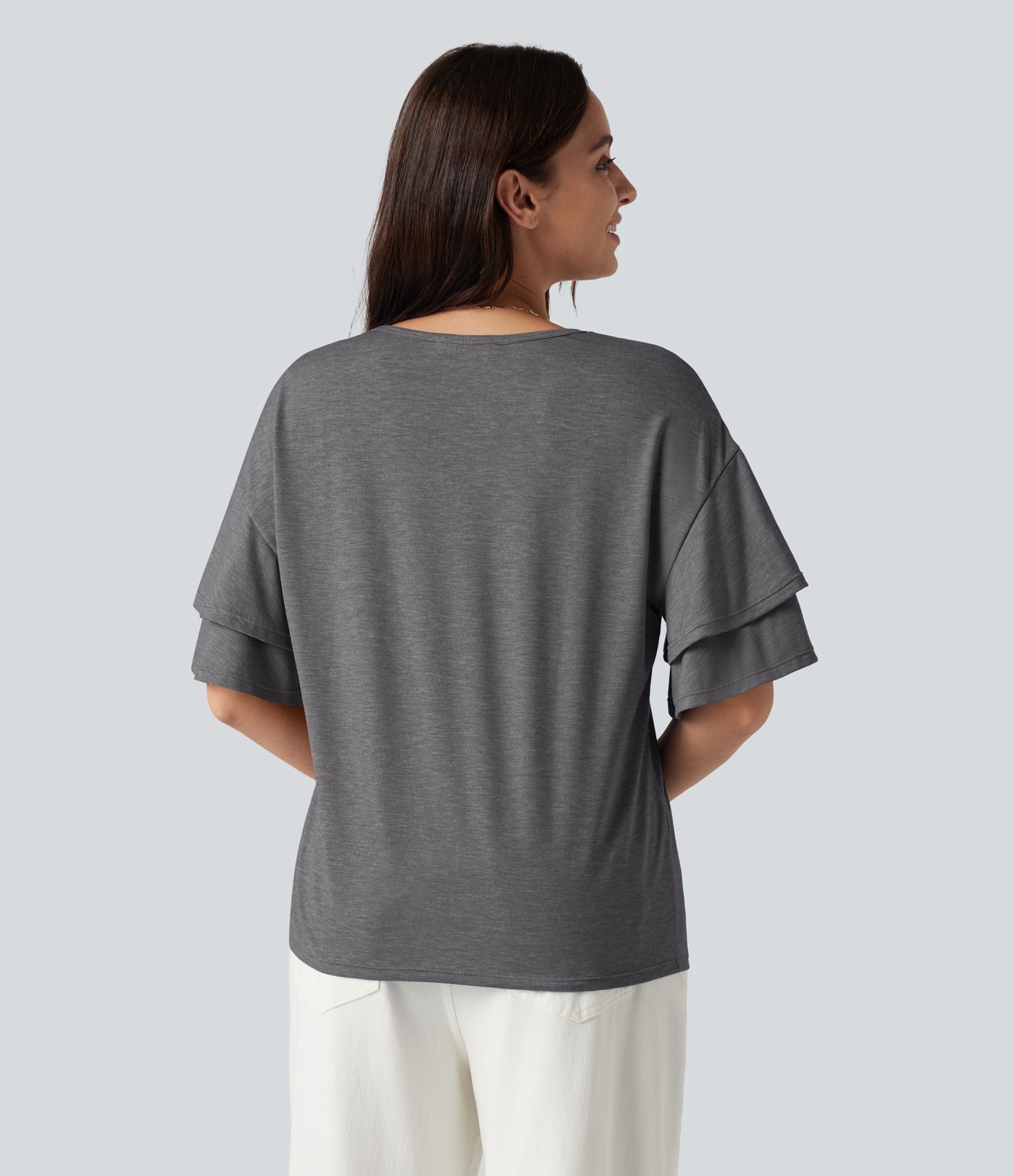 V-neck Flounce Sleeve Casual Top