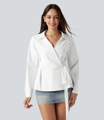 Long Sleeve Tie-side Contrast Lace Wrinkle-resistant Quick Dry Work Shirt