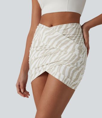 Halara UltraSculpt™ Leopard Print Crossover High Waisted 2-in-1 Bodycon Mini Party Skirt