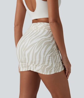 Halara UltraSculpt™ Leopard Print Crossover High Waisted 2-in-1 Bodycon Mini Party Skirt