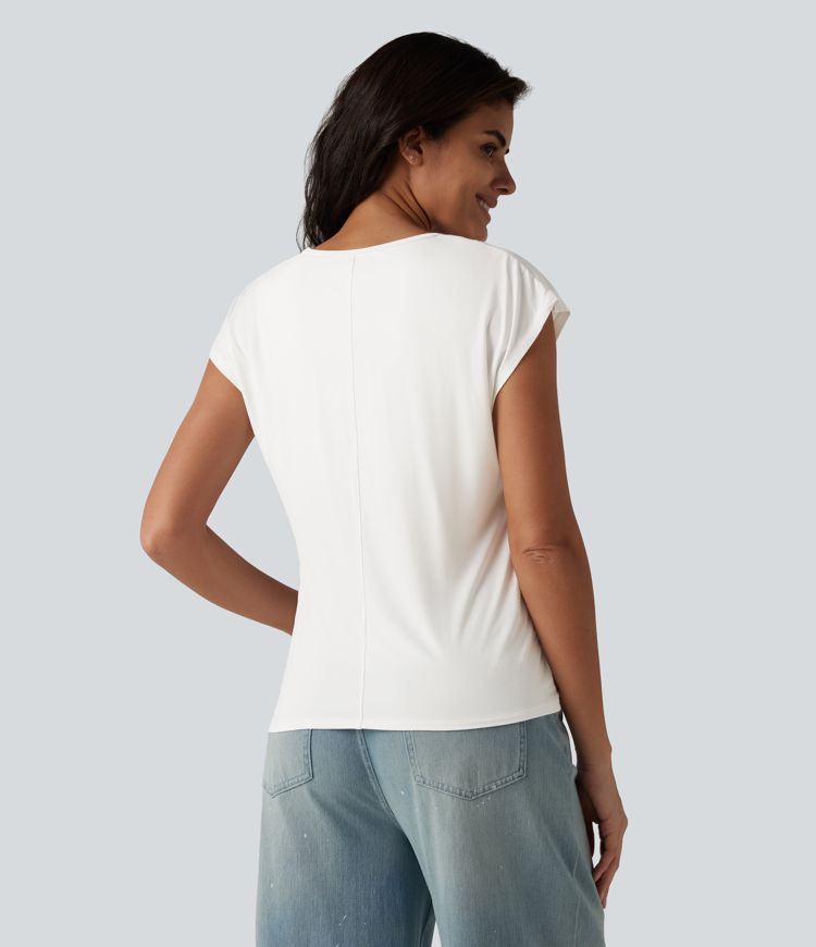 V Neck Short Sleeve Built-in Bra Casual T-Shirt B-DD Cups