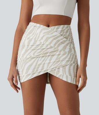 Halara UltraSculpt™ Leopard Print Crossover High Waisted 2-in-1 Bodycon Mini Party Skirt