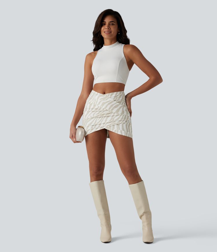 Halara UltraSculpt™ Leopard Print Crossover High Waisted 2-in-1 Bodycon Mini Party Skirt