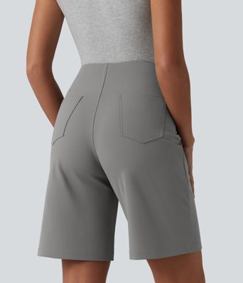 DayStretch - Büro-Bermuda-Shorts mit hohem Bund und Gesäßtaschen