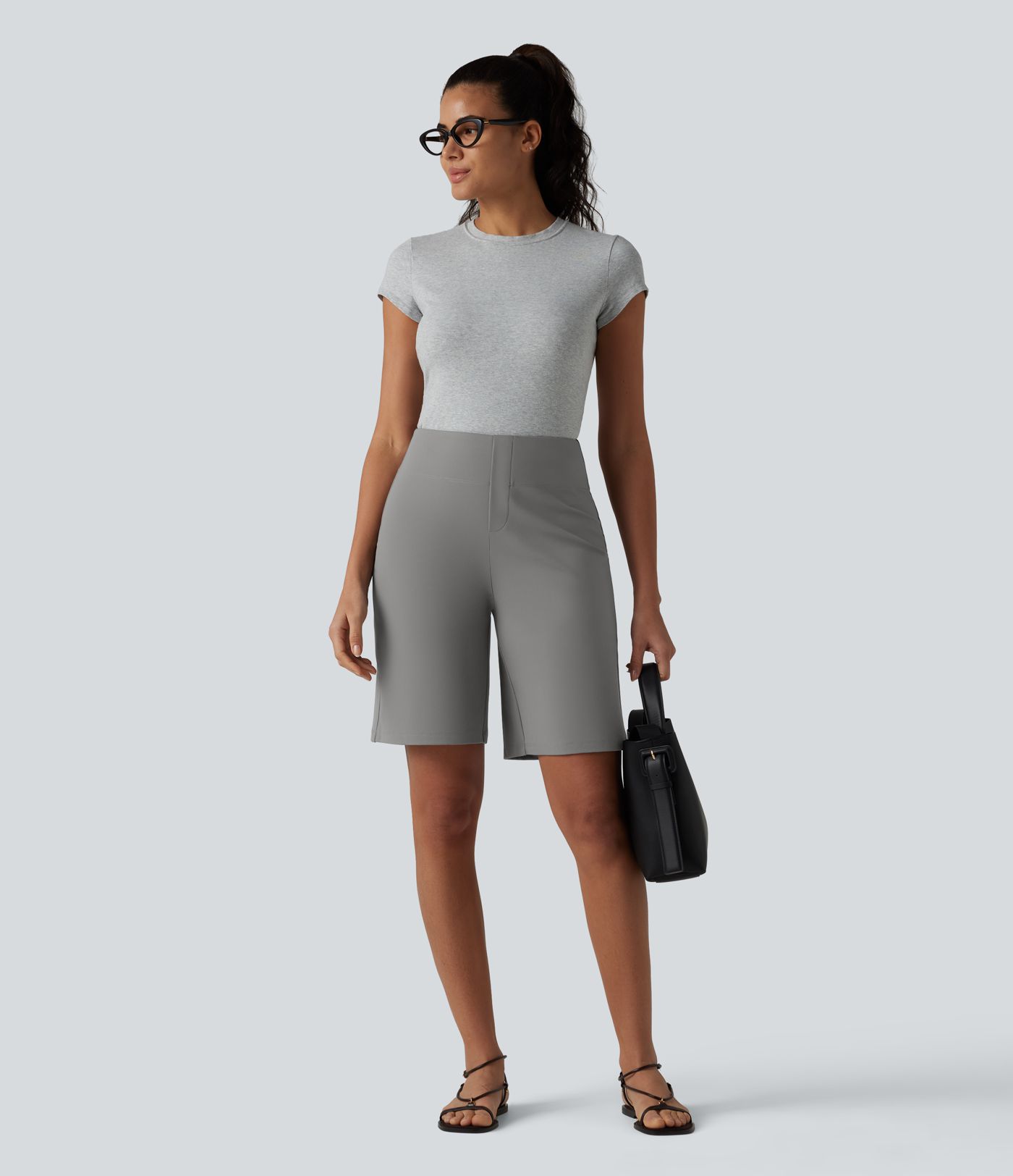 DayStretch - Büro-Bermuda-Shorts mit hohem Bund und Gesäßtaschen