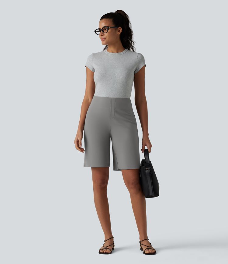 DayStretch - Büro-Bermuda-Shorts mit hohem Bund und Gesäßtaschen