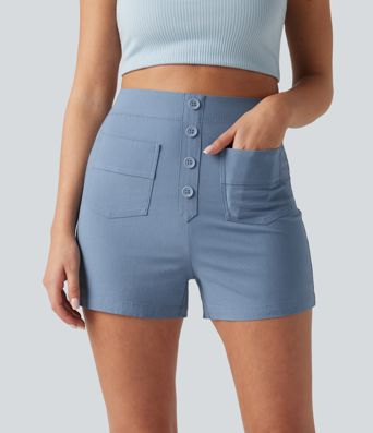 High Waisted Casual Stretch Linen Shorts 3'' with Pockets