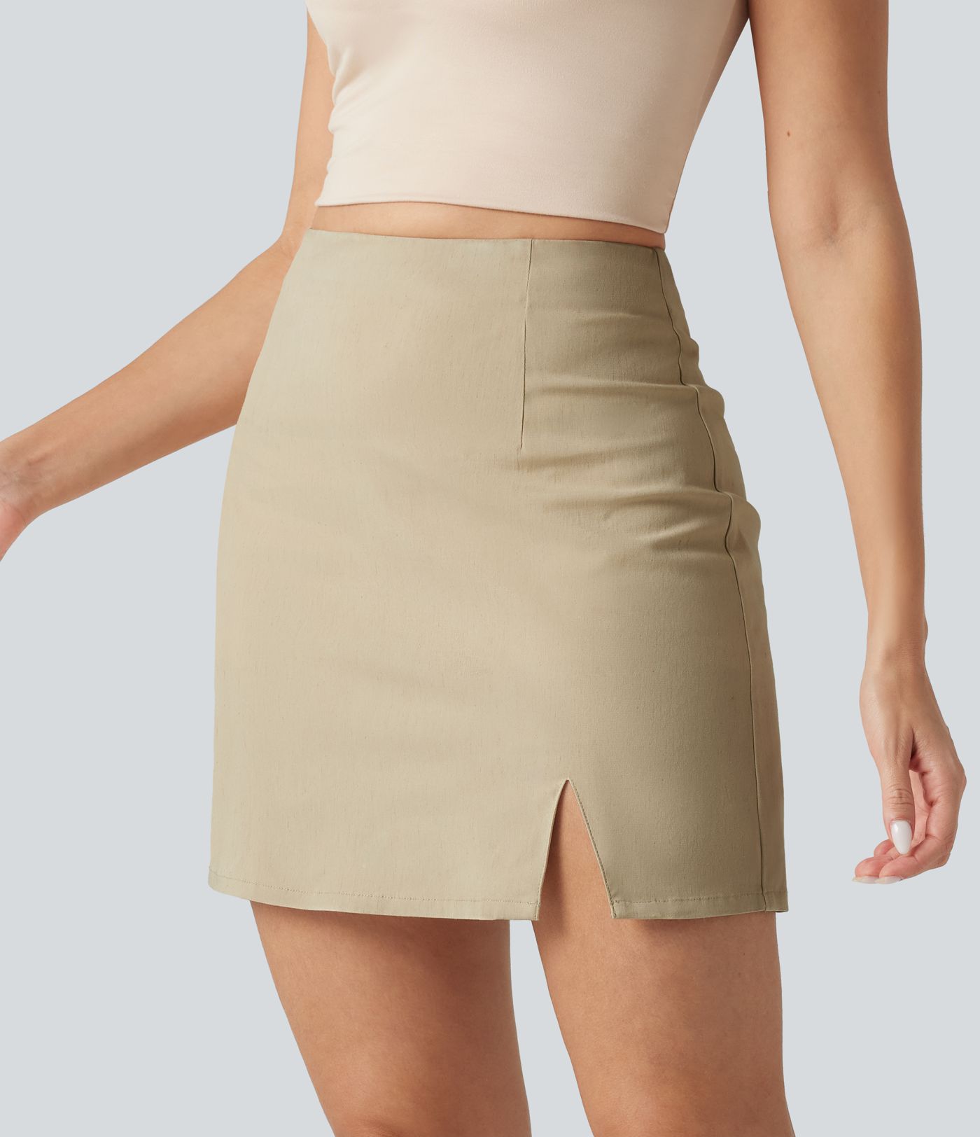 High Waisted Invisible Zipper Split 2-in-1 Casual Stretch Linen Skirt