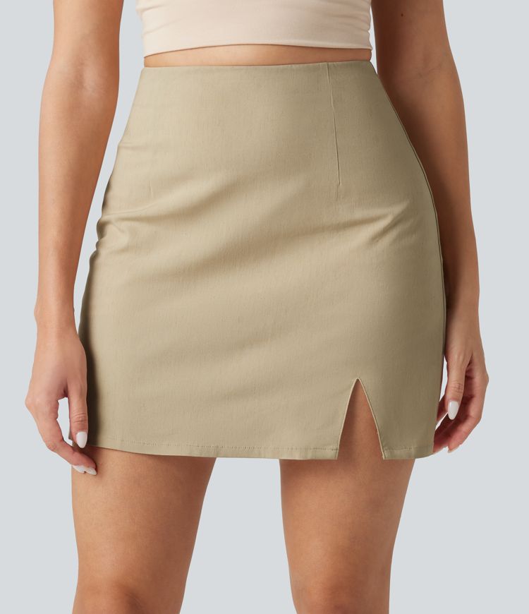 High Waisted Invisible Zipper Split 2-in-1 Casual Stretch Linen Skirt