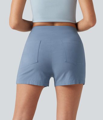 Short décontracté taille haute en lin stretch 7,5 cm avec poches