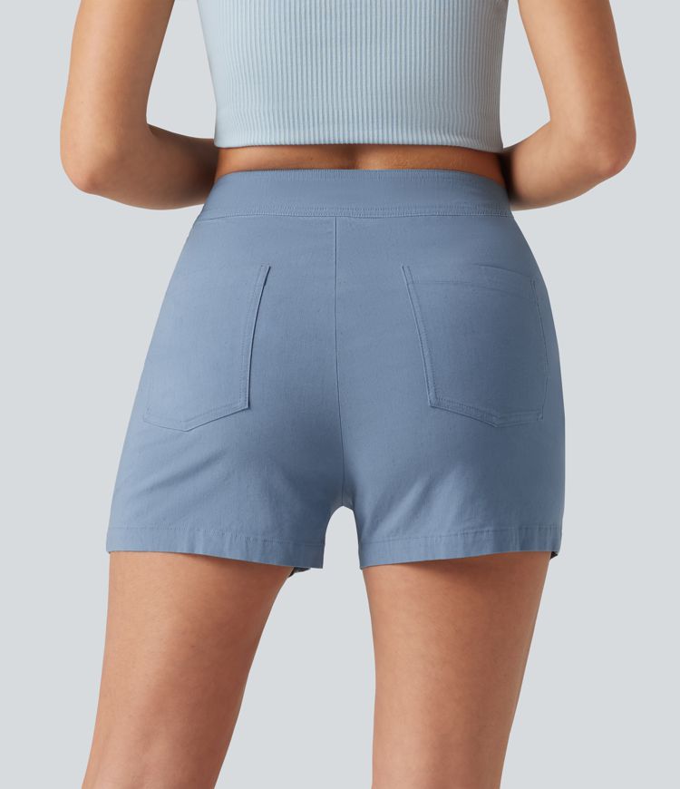 Short décontracté taille haute en lin stretch 7,5 cm avec poches