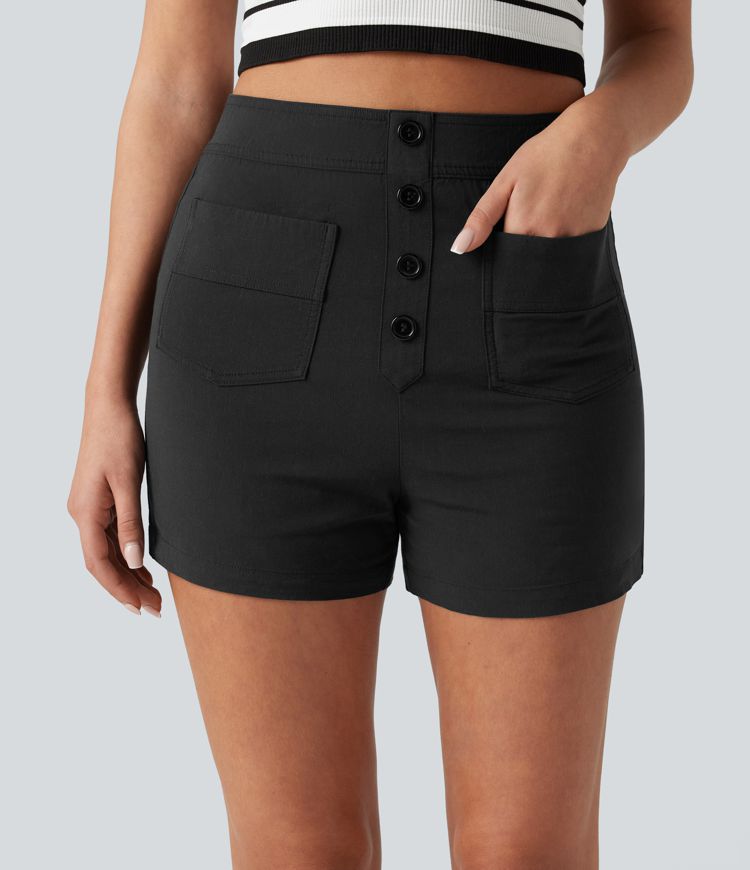 High Waisted Casual Stretch Linen Shorts 3'' with Pockets