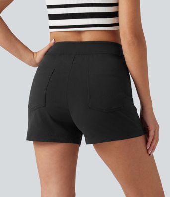 High Waisted Casual Stretch Linen Shorts 3'' with Pockets