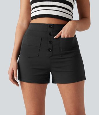 High Waisted Casual Stretch Linen Shorts 3'' with Pockets