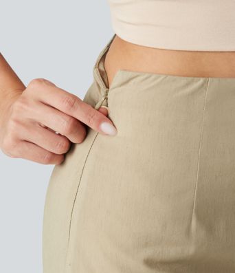 High Waisted Invisible Zipper Split 2-in-1 Casual Stretch Linen Skirt