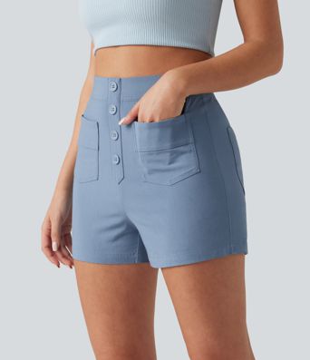 Short décontracté taille haute en lin stretch 7,5 cm avec poches