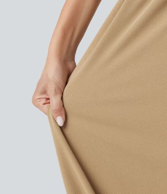 Jogging décontracté taille haute en maille gaufrée avec poches